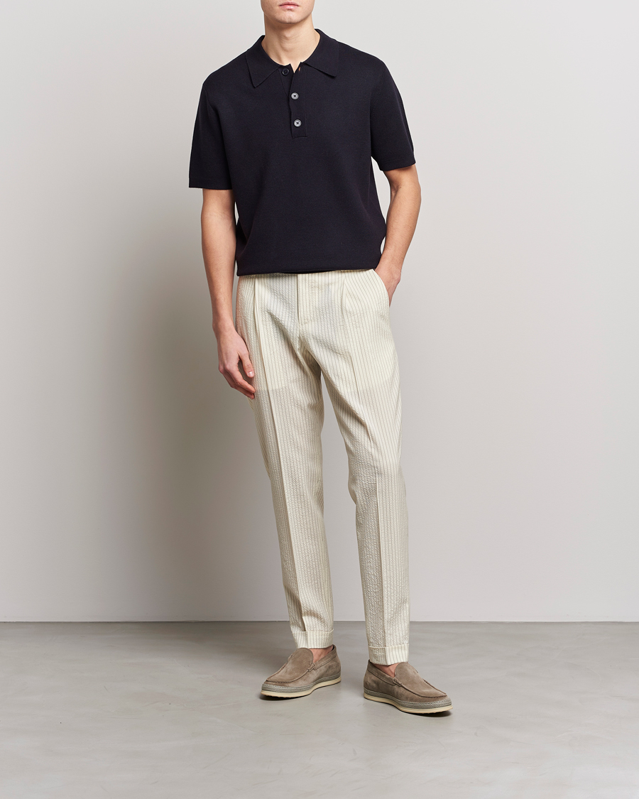 Mies | Housut | PT01 | Slim Fit Pleated Wool Seersucker Trousers Off White