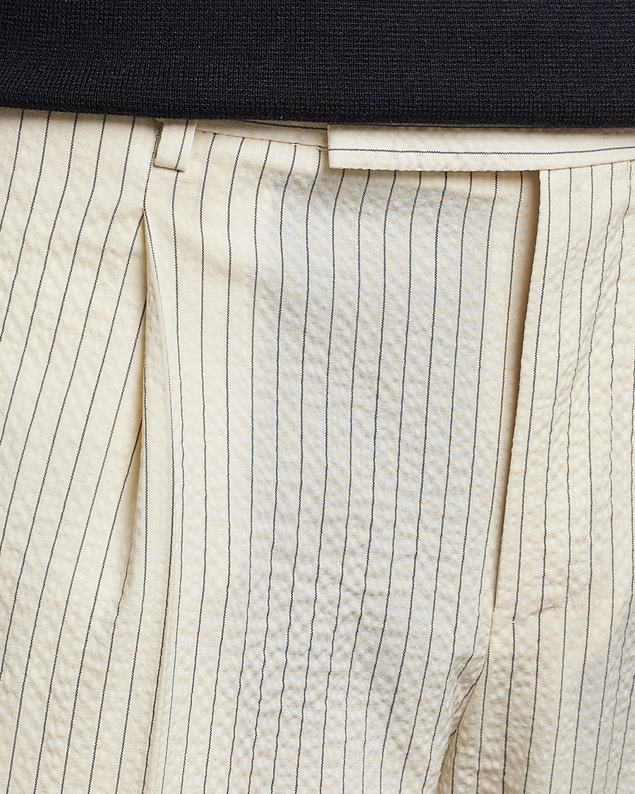 Mies | Housut | PT01 | Slim Fit Pleated Wool Seersucker Trousers Off White