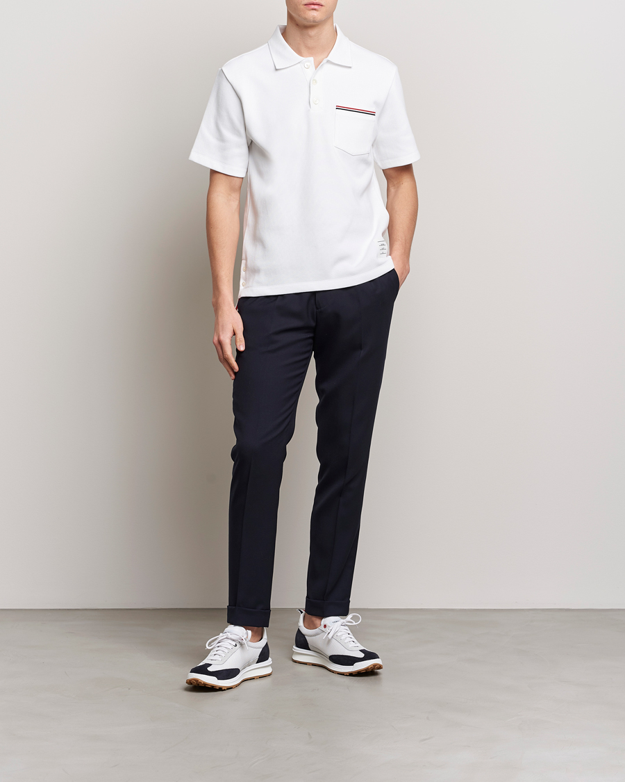 Mies | Pikeet | Thom Browne | Short Sleeve Pocket Polo White