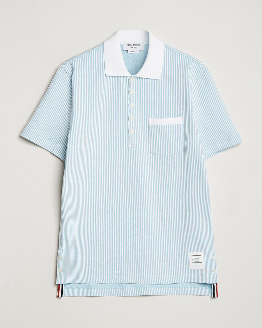 Mies | Pikeet | Thom Browne | Short Sleeve Seersucker Polo Light Blue