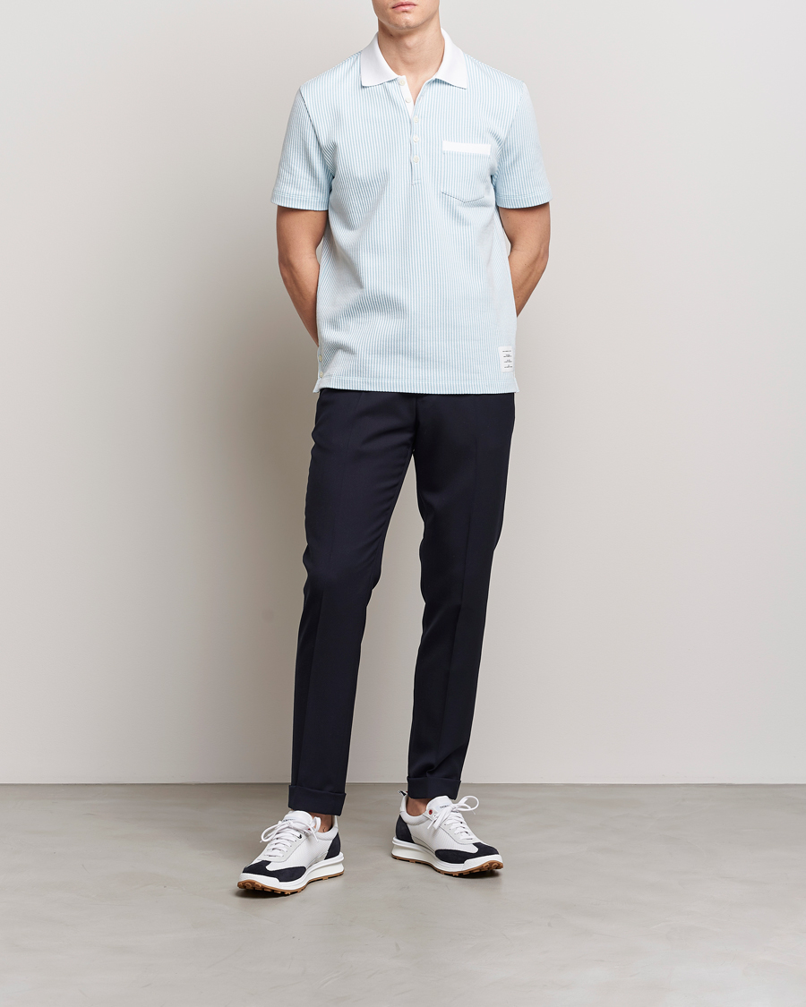 Mies | Pikeet | Thom Browne | Short Sleeve Seersucker Polo Light Blue