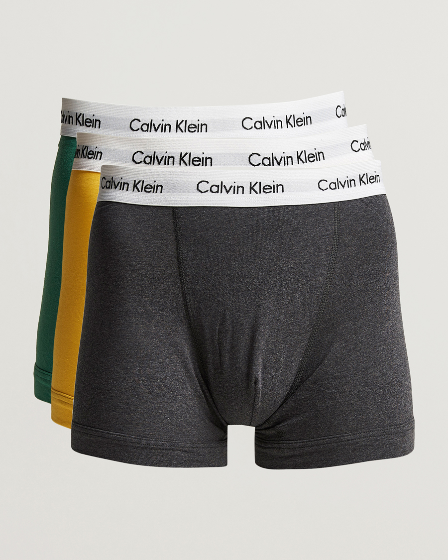 Mies | Alusvaatteet | Calvin Klein | Cotton Stretch Trunk 3-Pack Charcoal/Yellow/Green