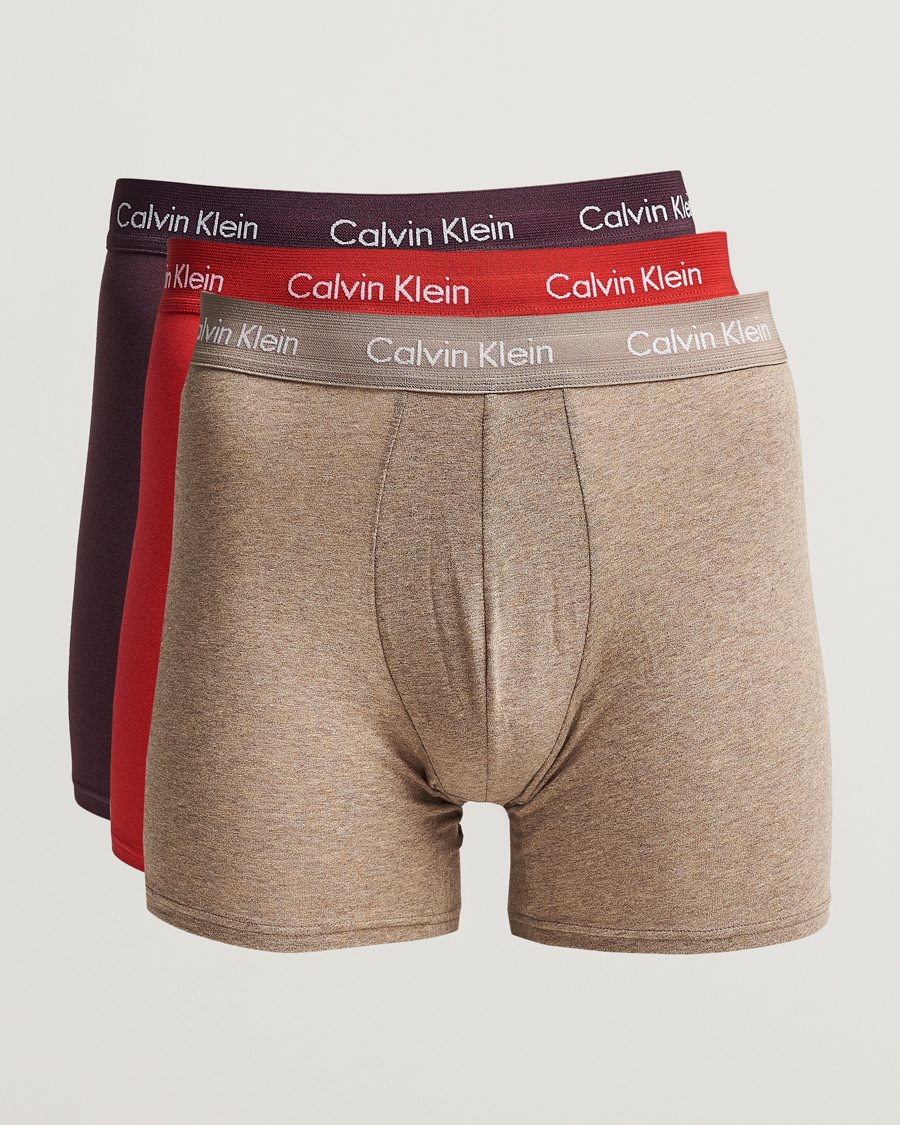 Mies | Alusvaatteet | Calvin Klein | Cotton Stretch 3-Pack Boxer Breif Plum/Red/Beige
