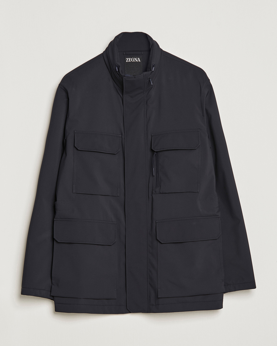 Mies | Takit | Zegna | Water Repellent Nylon Field Jacket Navy