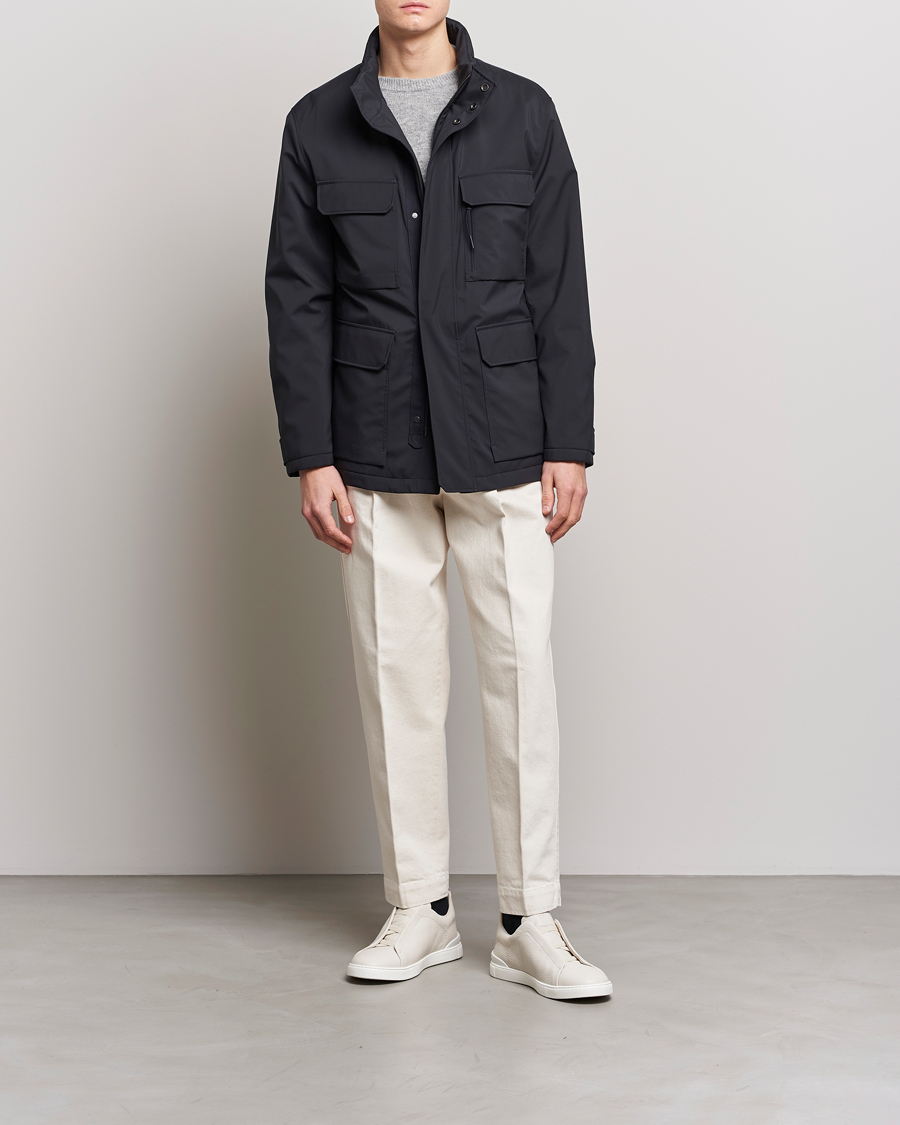 Mies | Takit | Zegna | Water Repellent Nylon Field Jacket Navy