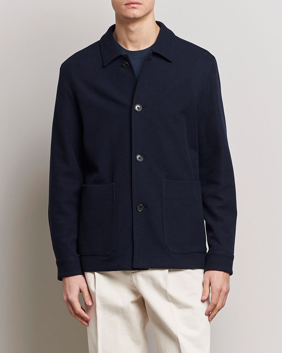 Mies |  | Zegna | Wool Jersey Chore Jacket Navy