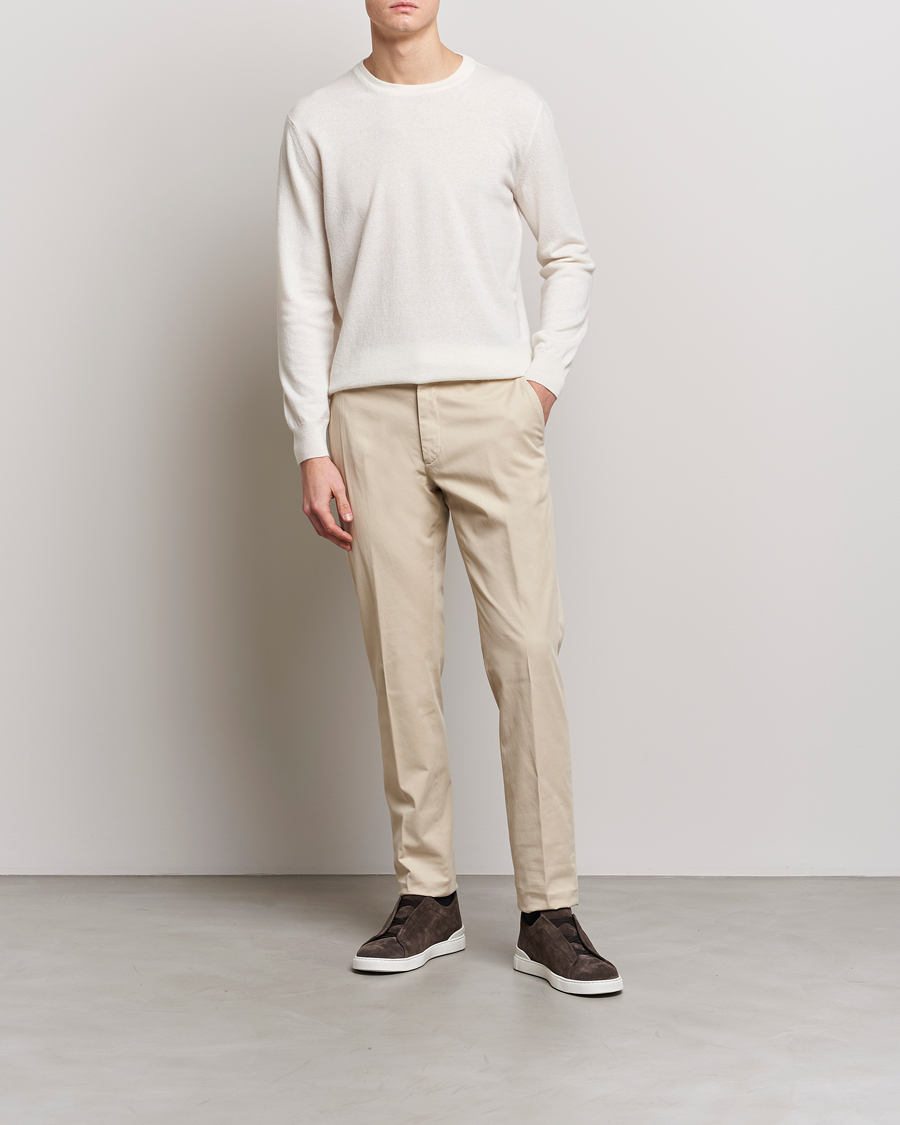 Mies | Puserot | Zegna | Oasi Cashmere/Linen Crew Neck Sweater Off White