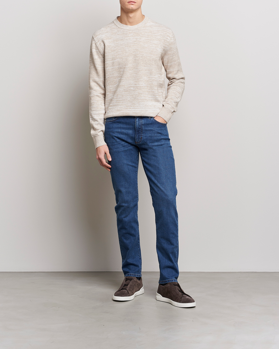 Mies | Puserot | Zegna | Oasi Cashmere/Cotton Melange Sweater Beige