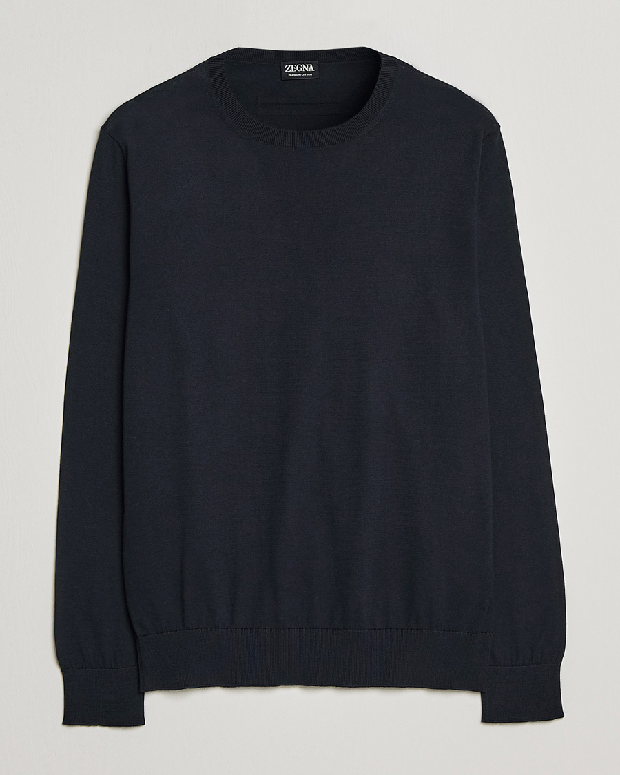 Mies | Puserot | Zegna | Premium Cotton Crew Neck Sweater Navy