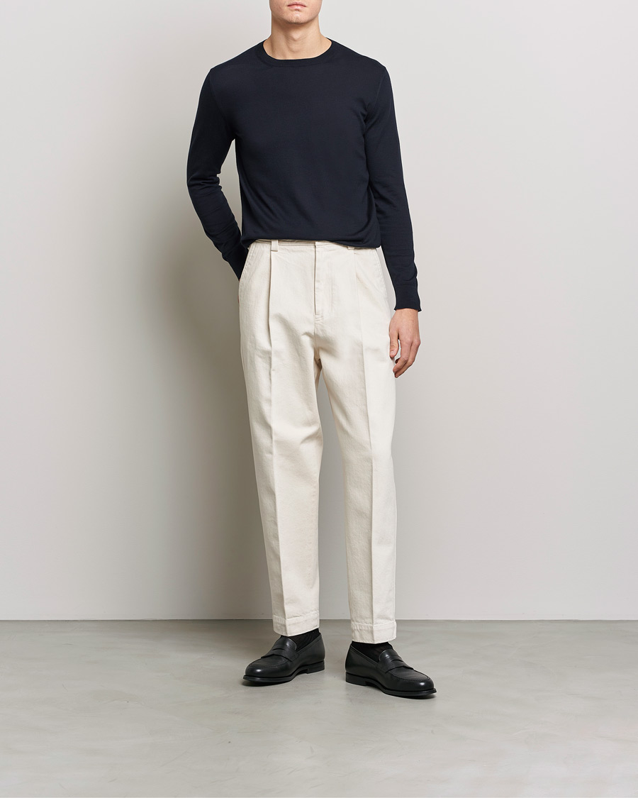 Mies | Puserot | Zegna | Premium Cotton Crew Neck Sweater Navy