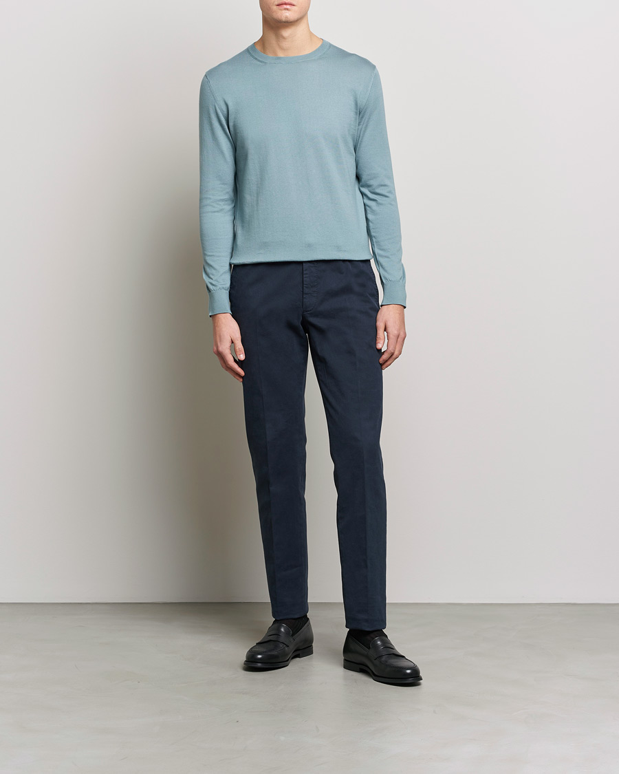 Mies | Puserot | Zegna | Premium Cotton Crew Neck Sweater Teal