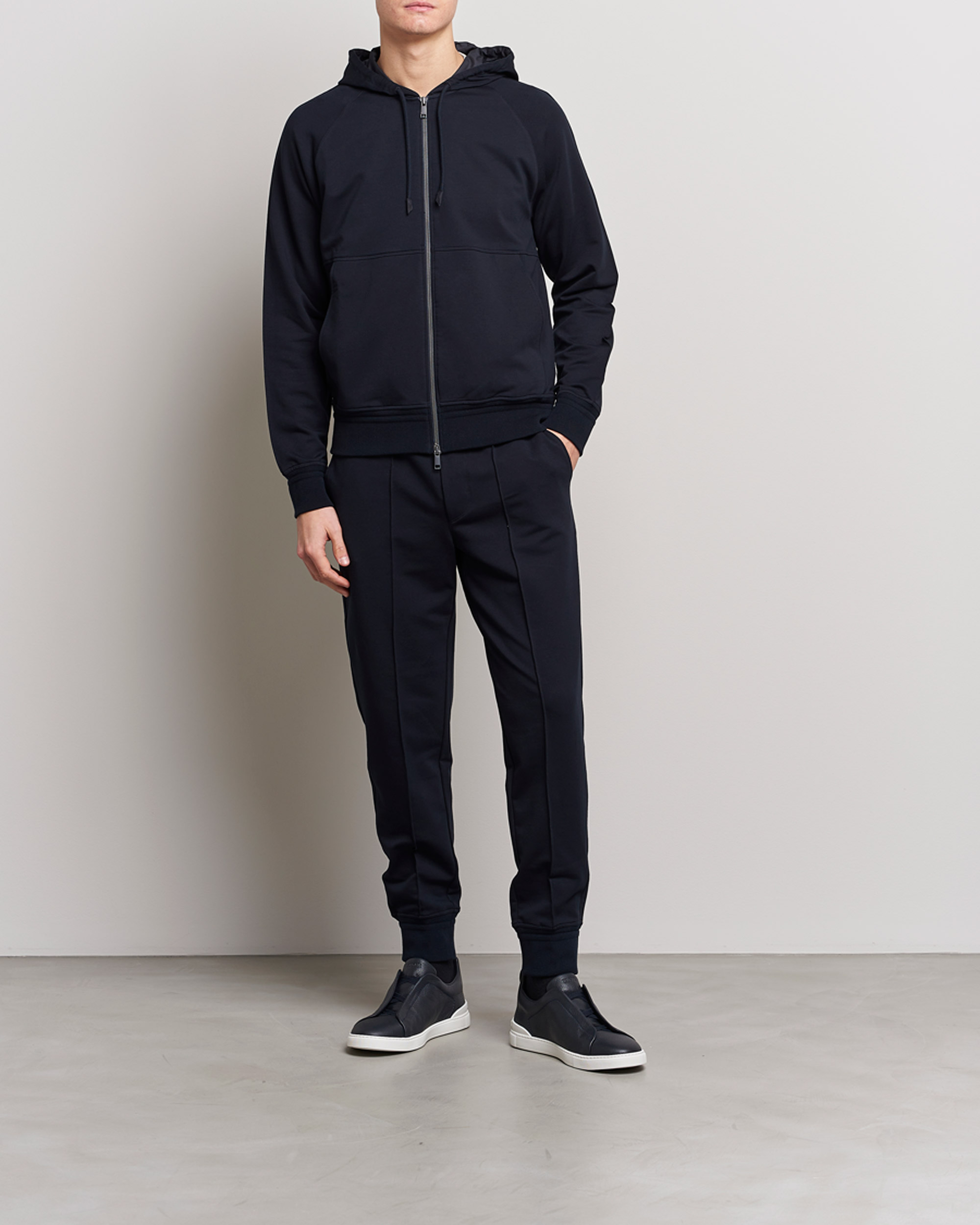 Mies | Puserot | Zegna | Cotton Stretch Zip Hoodie Navy