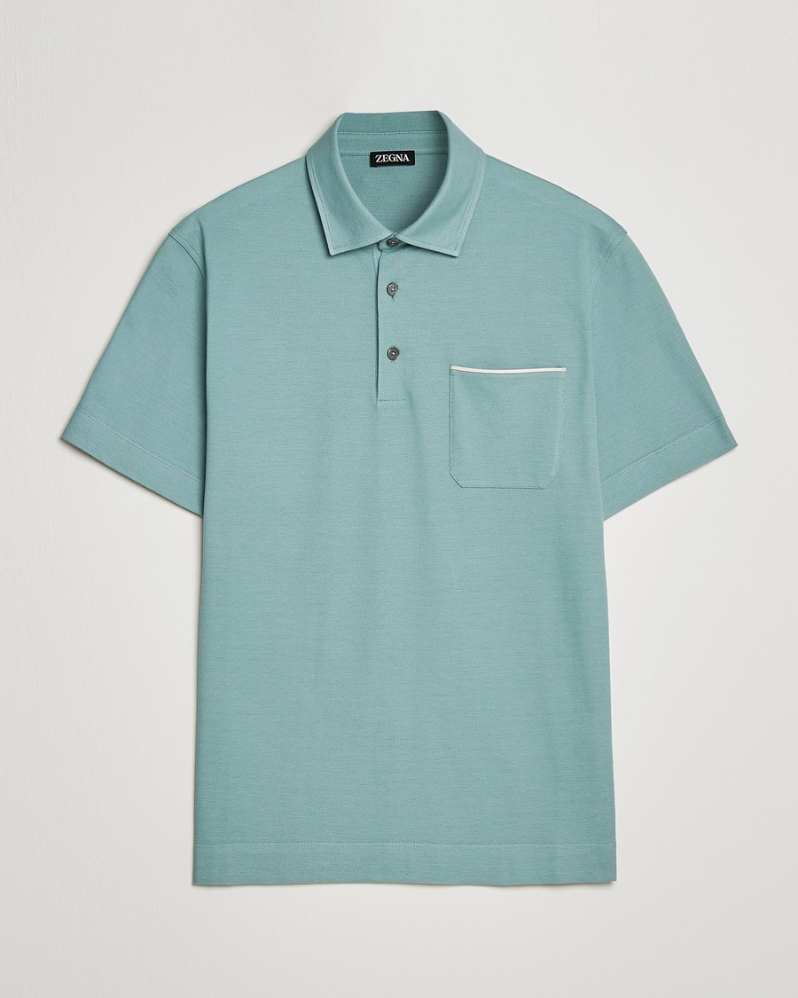 Mies | Pikeet | Zegna | Short Sleeve Pocket Polo Teal