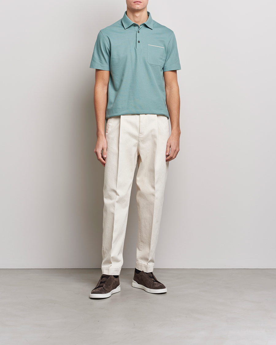 Mies | Pikeet | Zegna | Short Sleeve Pocket Polo Teal