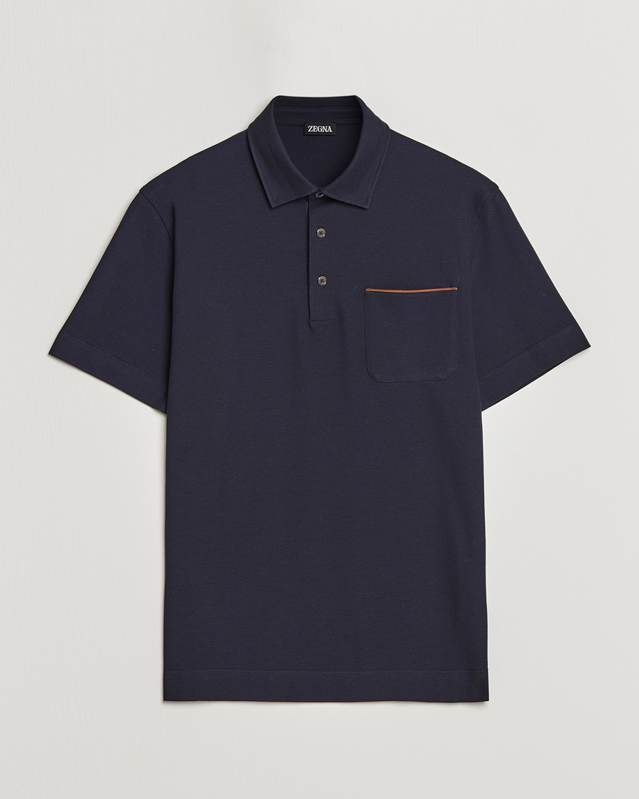Mies | Pikeet | Zegna | Short Sleeve Pocket Polo Navy