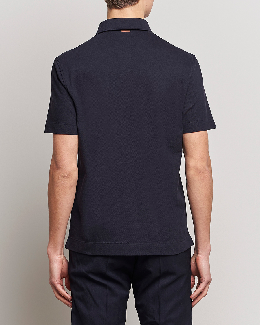 Mies | Pikeet | Zegna | Short Sleeve Pocket Polo Navy