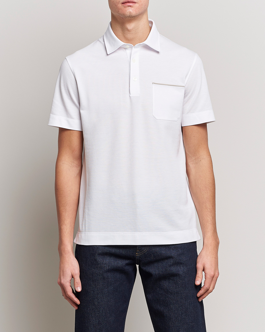 Mies |  | Zegna | Short Sleeve Pocket Polo White