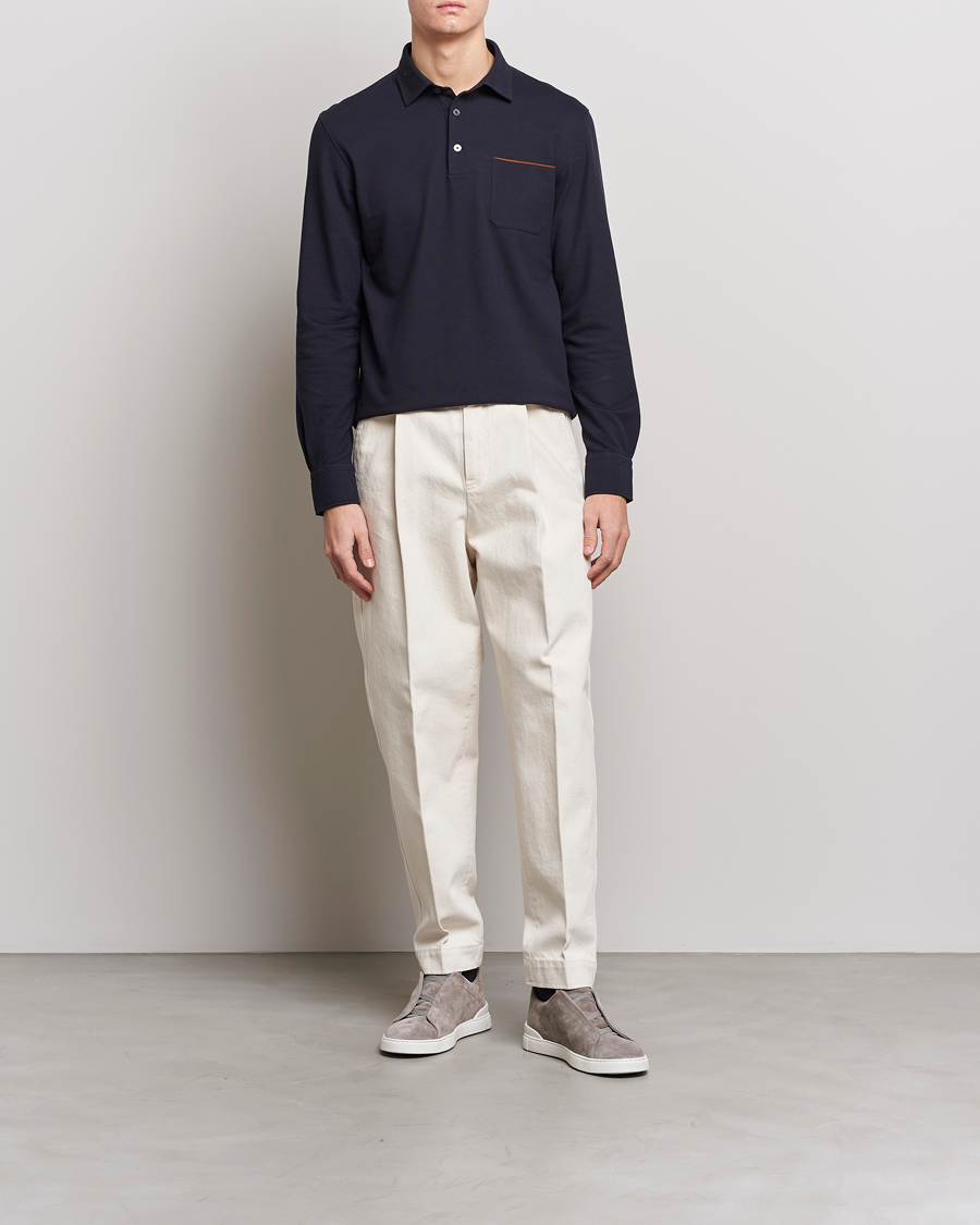 Mies | Puserot | Zegna | Long Sleeve Pocket Polo Navy
