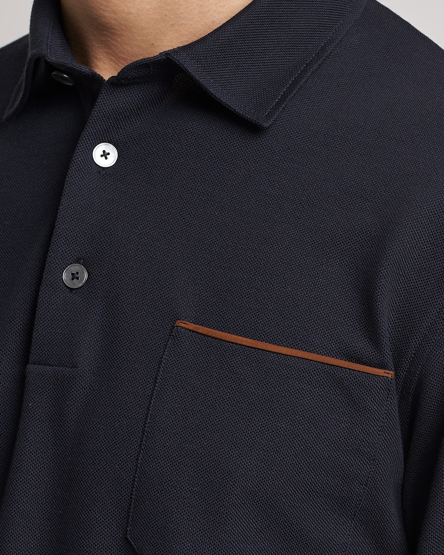 Mies | Puserot | Zegna | Long Sleeve Pocket Polo Navy