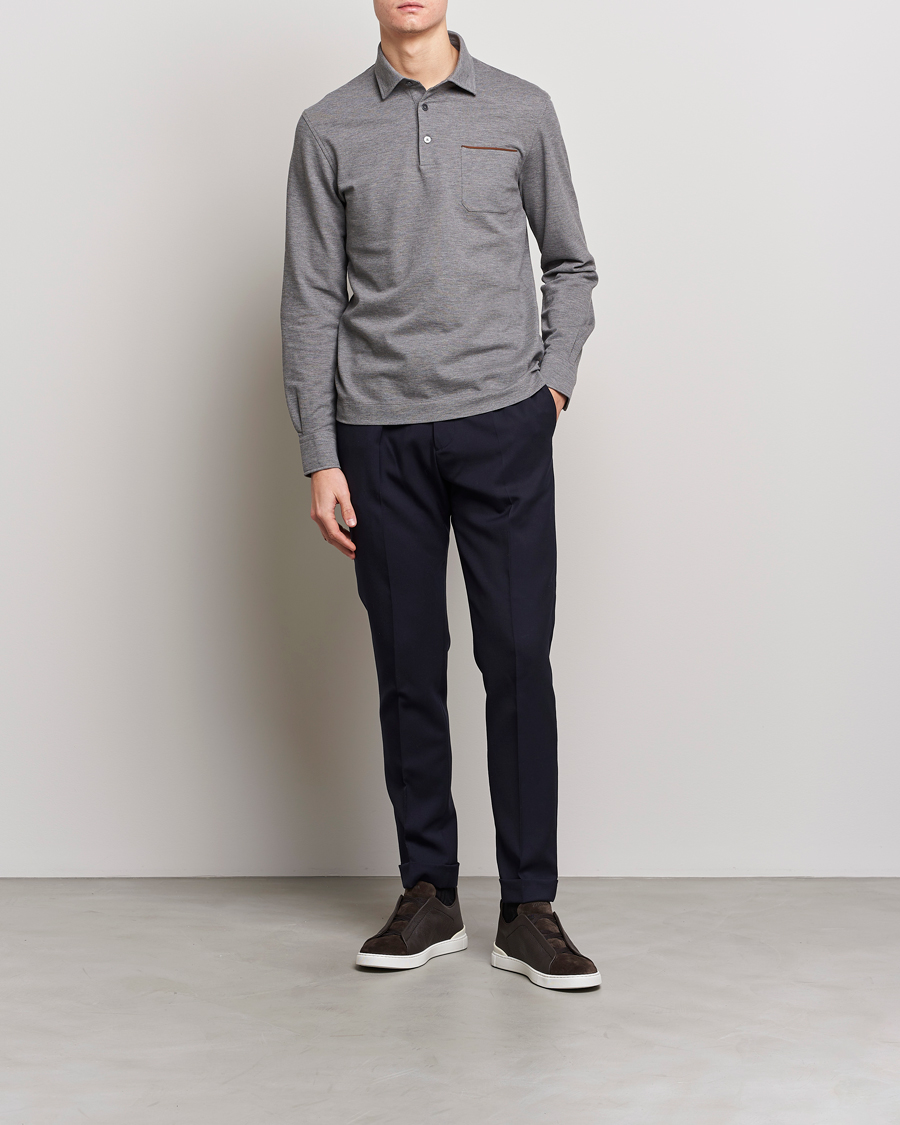 Mies | Puserot | Zegna | Long Sleeve Pocket Polo Heather Grey