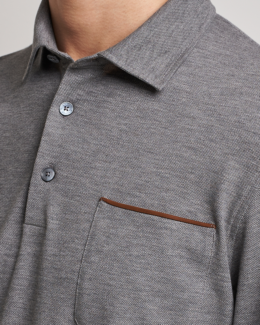 Mies | Puserot | Zegna | Long Sleeve Pocket Polo Heather Grey