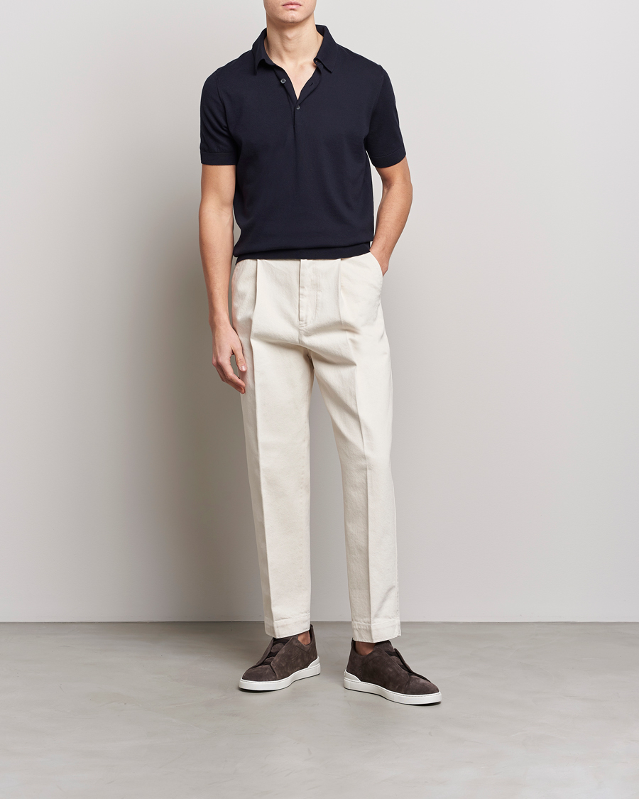 Mies | Pikeet | Zegna | Premium Cotton Knitted Polo Navy