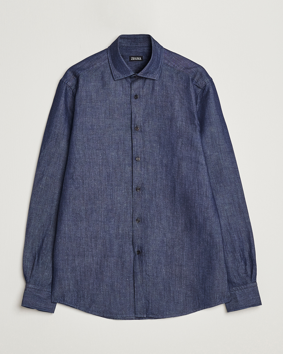 Mies | Kauluspaidat | Zegna | Cotton/Linen Denim Shirt Dark Wash