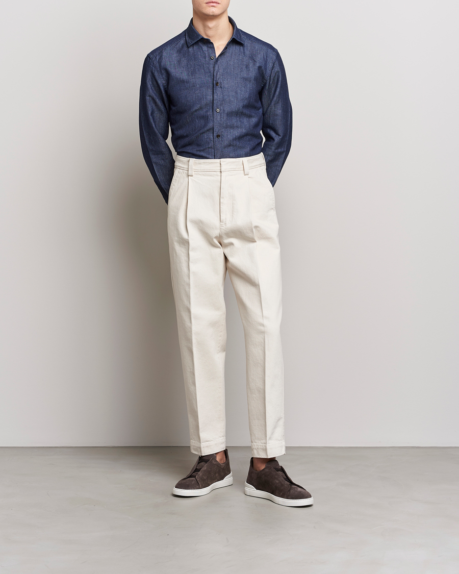 Mies | Kauluspaidat | Zegna | Cotton/Linen Denim Shirt Dark Wash