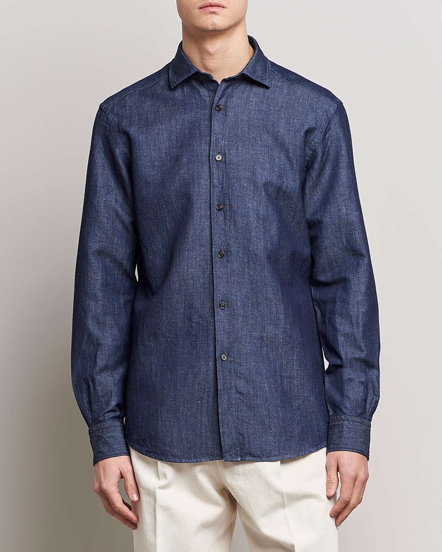 Mies |  | Zegna | Cotton/Linen Denim Shirt Dark Wash