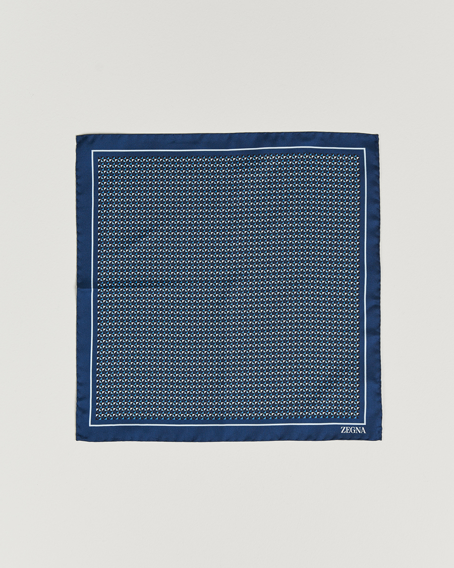 Mies | Zegna Printed Silk Pochette Navy | Zegna | Printed Silk Pochette Navy