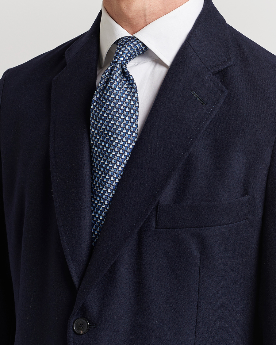 Mies | Zegna Boat Printed Silk Tie Navy | Zegna | Boat Printed Silk Tie Navy