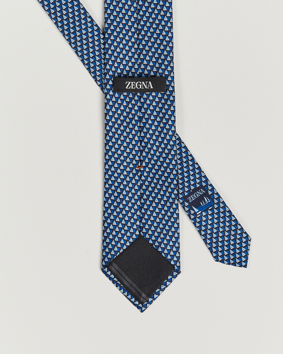 Mies | Zegna Boat Printed Silk Tie Navy | Zegna | Boat Printed Silk Tie Navy