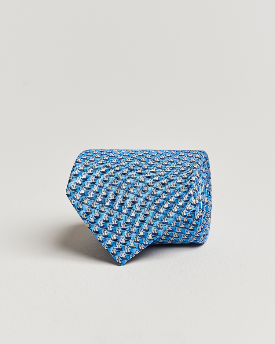 Mies | Zegna Boat Printed Silk Tie Light Blue | Zegna | Boat Printed Silk Tie Light Blue