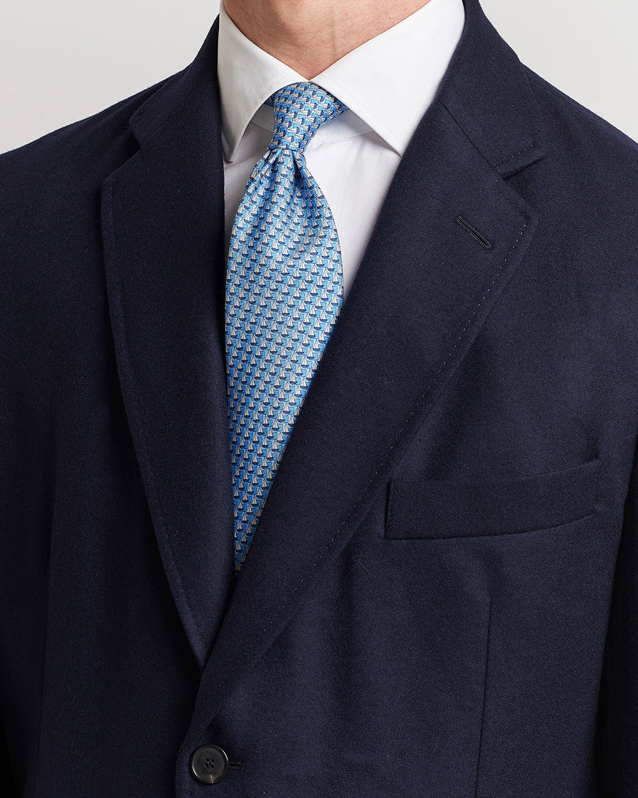 Mies | Zegna Boat Printed Silk Tie Light Blue | Zegna | Boat Printed Silk Tie Light Blue
