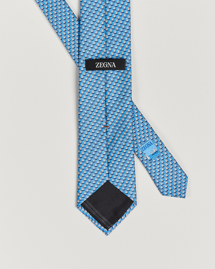 Mies | Zegna Boat Printed Silk Tie Light Blue | Zegna | Boat Printed Silk Tie Light Blue
