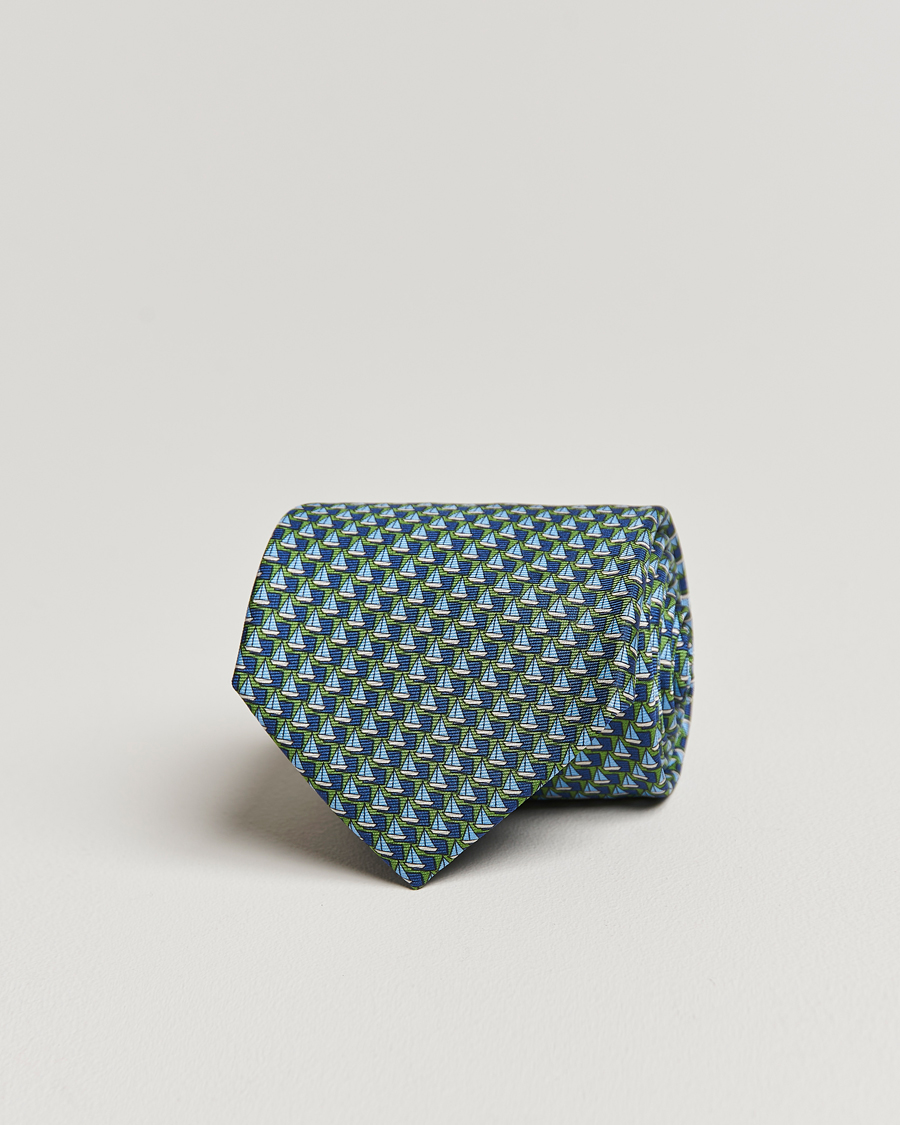 Mies | Zegna Boat Printed Silk Tie Green | Zegna | Boat Printed Silk Tie Green
