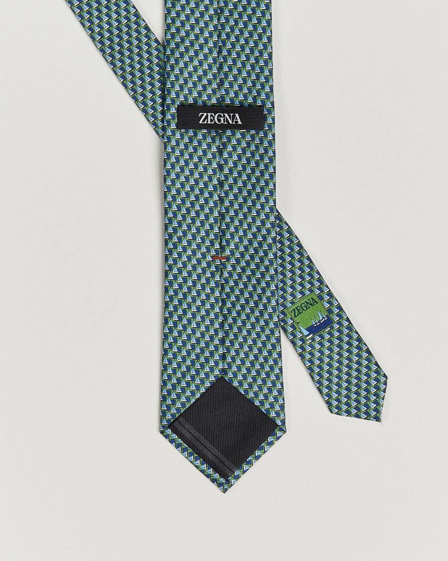 Mies | Zegna Boat Printed Silk Tie Green | Zegna | Boat Printed Silk Tie Green