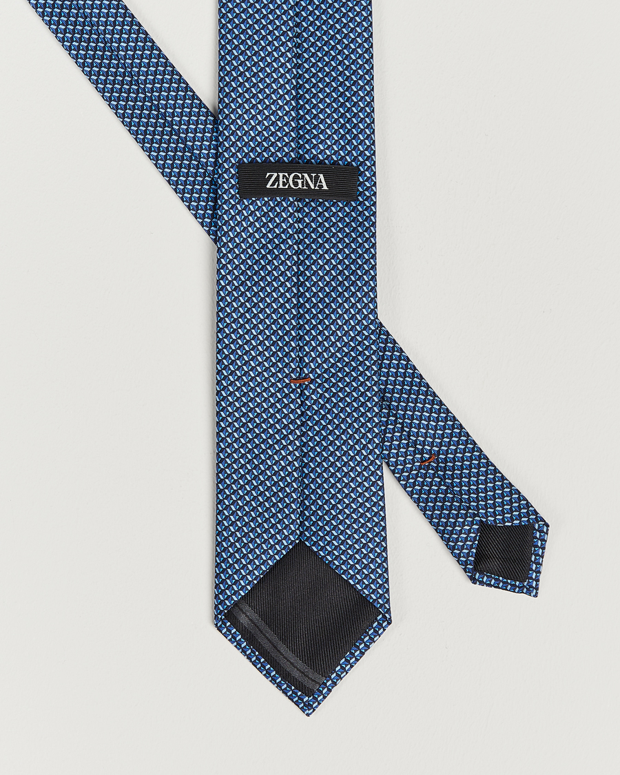 Mies | Zegna Geometrical Print Silk Tie Navy | Zegna | Geometrical Print Silk Tie Navy