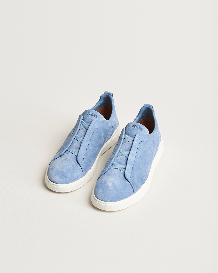 Mies | Zegna | Zegna | Triple Stitch Sneakers Light Blue Suede
