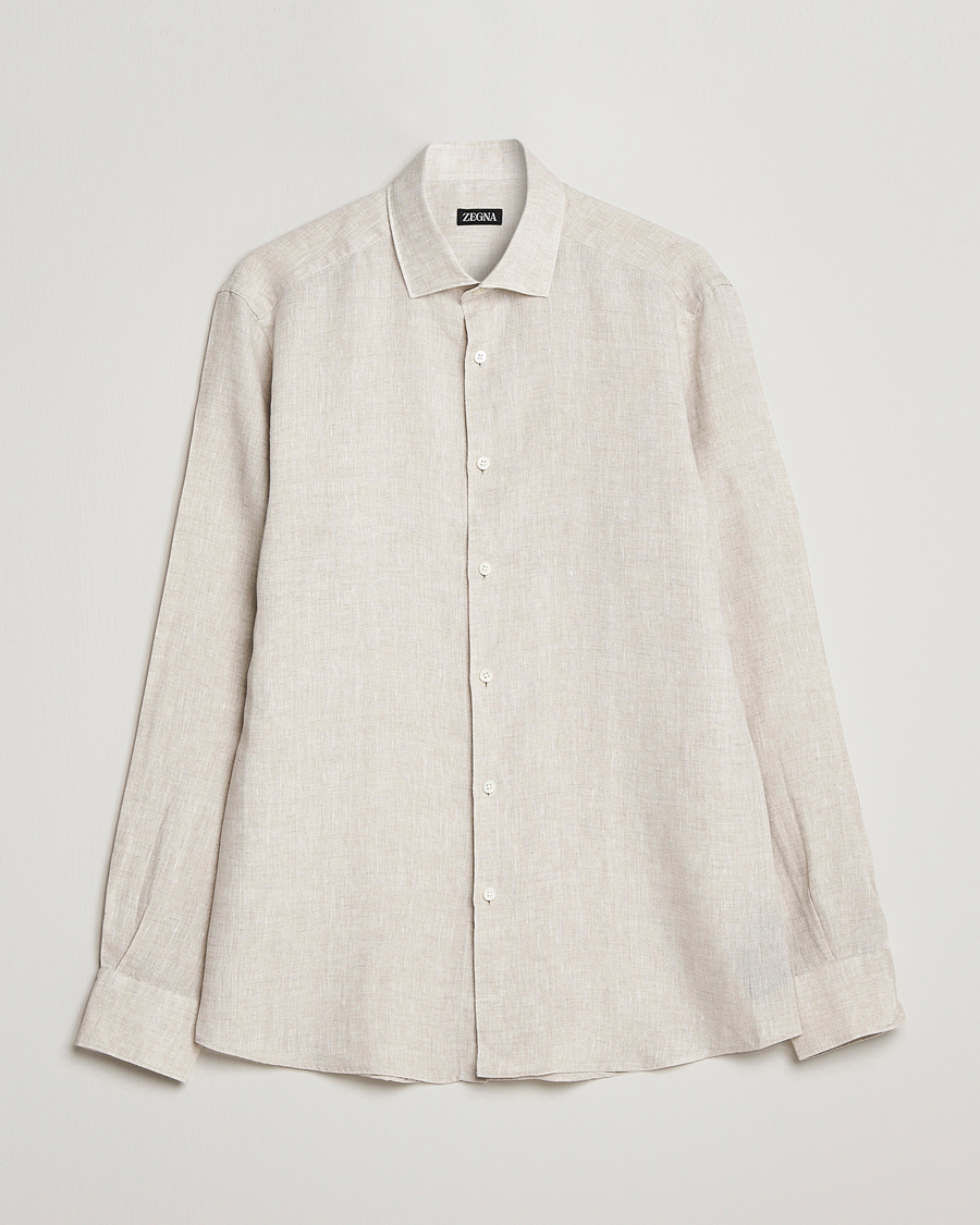 Mies | Kauluspaidat | Zegna | Slim Fit Linen Shirt Light Beige