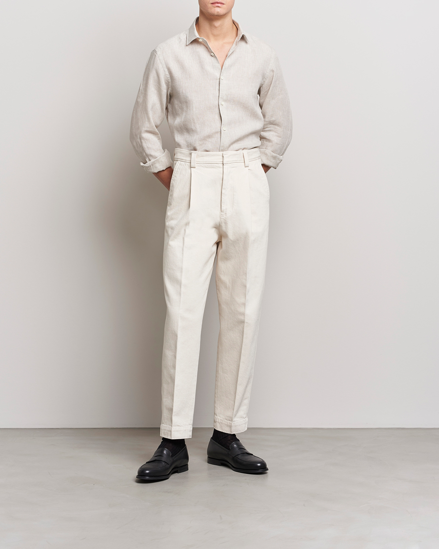 Mies | Kauluspaidat | Zegna | Slim Fit Linen Shirt Light Beige