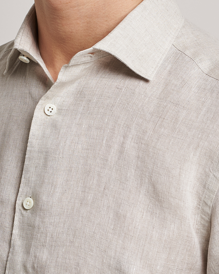 Mies | Kauluspaidat | Zegna | Slim Fit Linen Shirt Light Beige