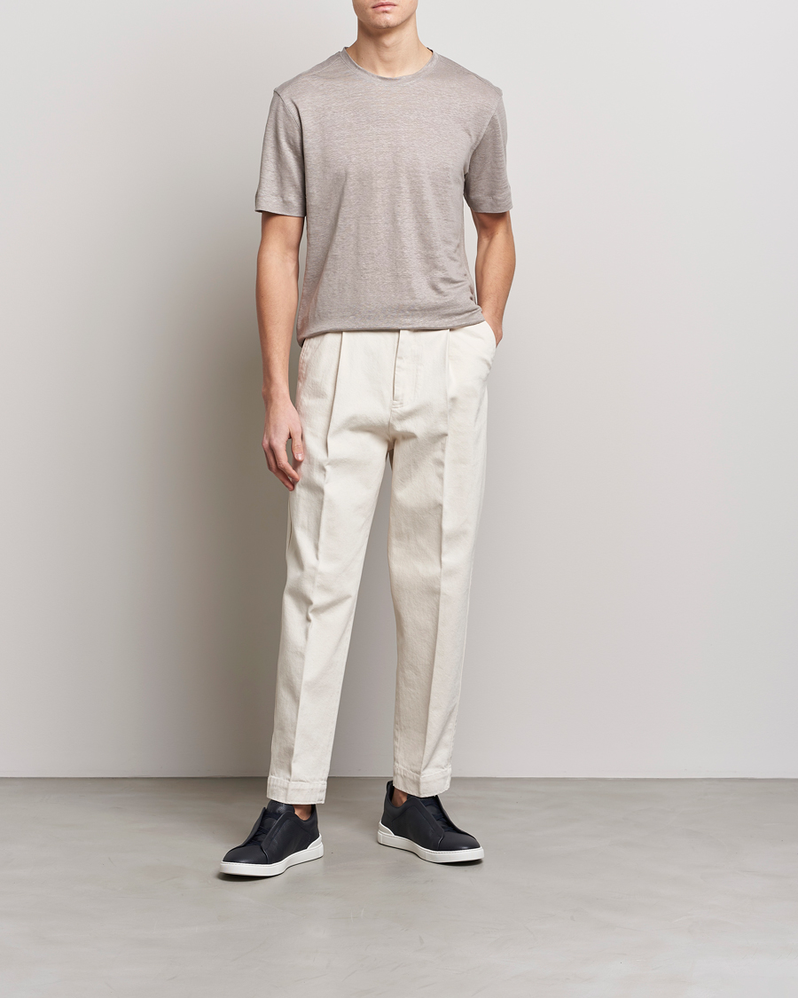 Mies | T-paidat | Zegna | Pure Linen T-Shirt Taupe