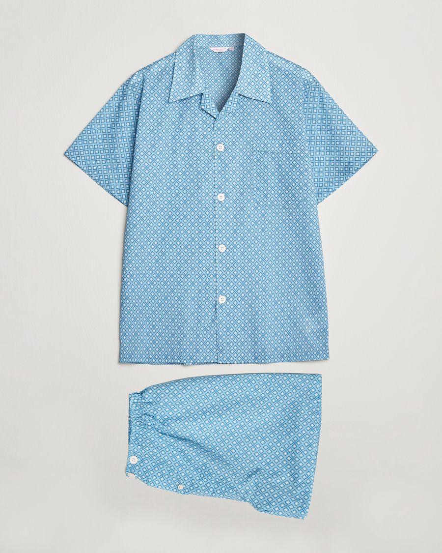 Mies | Yöpuvut ja kylpytakit | Derek Rose | Shortie Printed Cotton Pyjama Set Blue