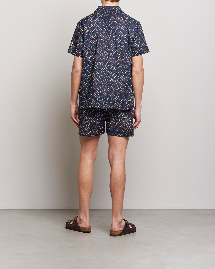 Mies | Yöpuvut | Derek Rose | Shortie Printed Cotton Pyjama Set Navy Multi