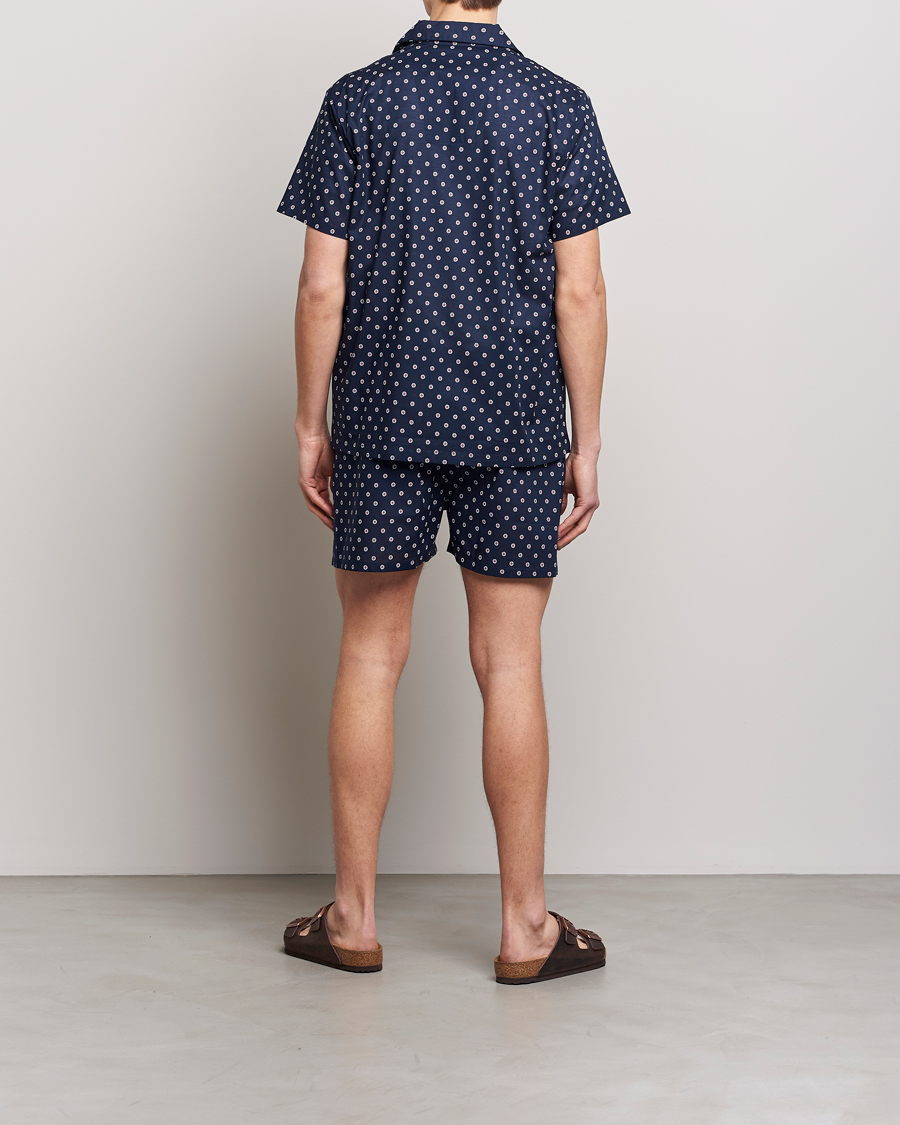 Mies | Oloasut | Derek Rose | Shortie Printed Cotton Pyjama Set Navy