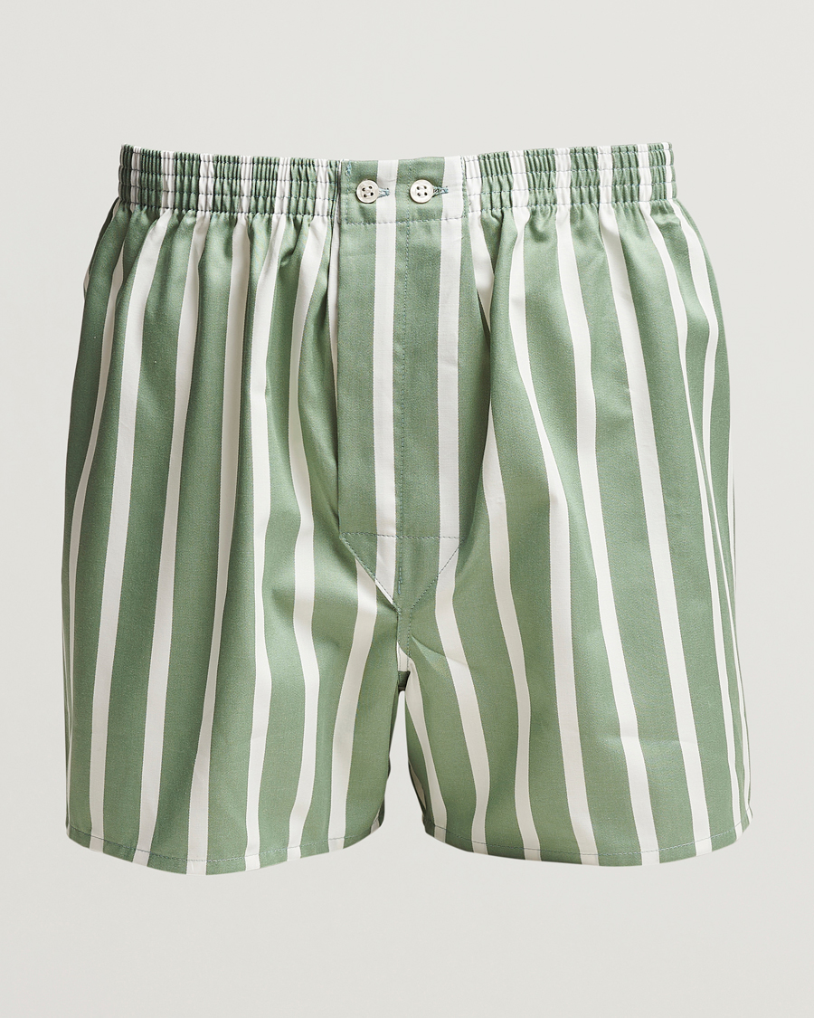 Mies | Alusvaatteet | Derek Rose | Classic Fit Striped Cotton Boxer Shorts Green/White