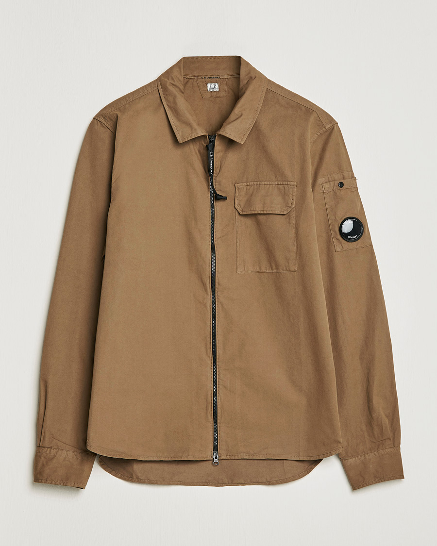 Mies | Kauluspaidat | C.P. Company | Garment Dyed Gabardine Zip Shirt Jacket Khaki brown
