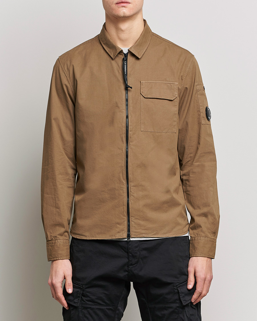Mies |  | C.P. Company | Garment Dyed Gabardine Zip Shirt Jacket Khaki brown