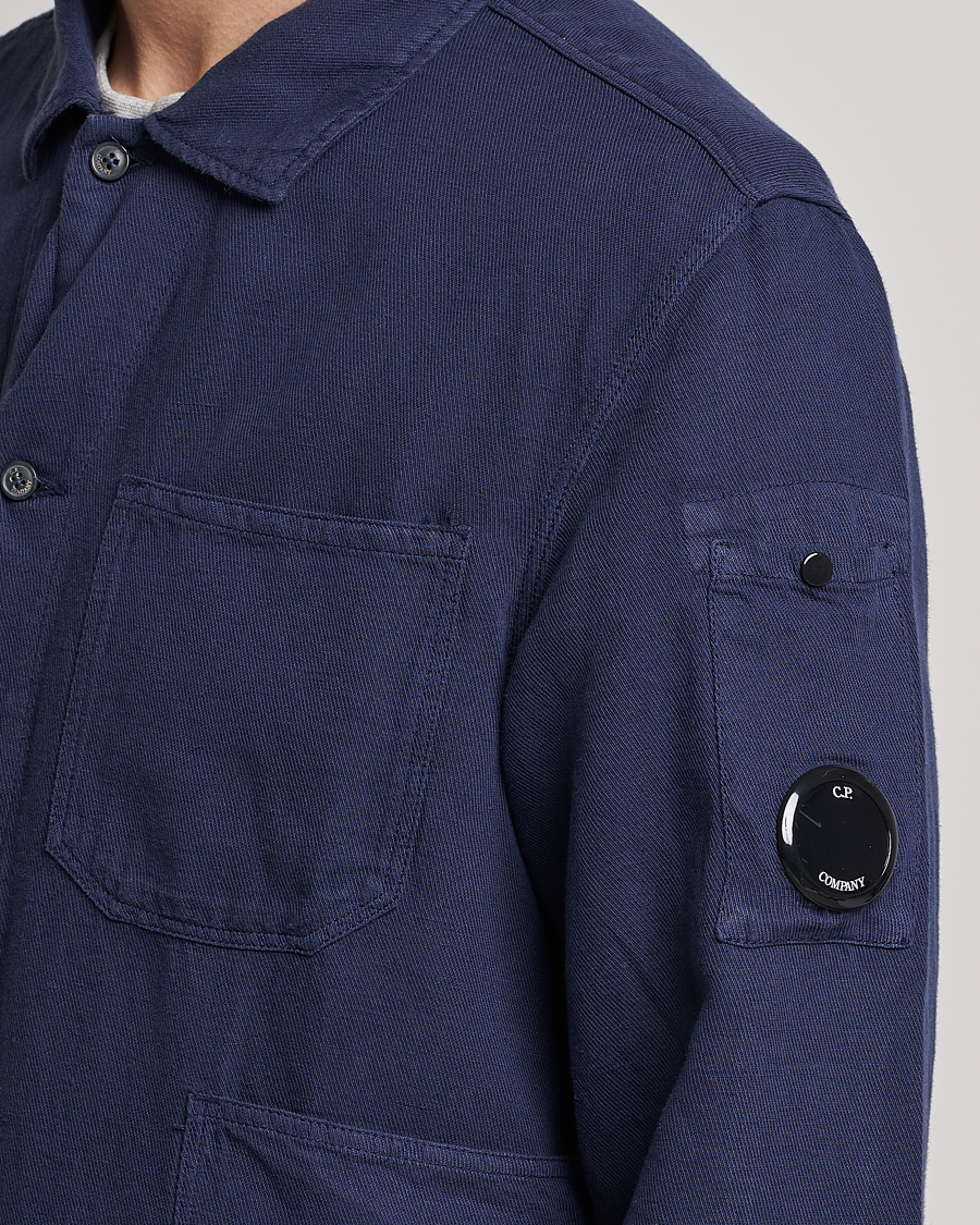 Mies | Kauluspaidat | C.P. Company | Broken Linen/Cotton Garment Dyed Overshirt Navy